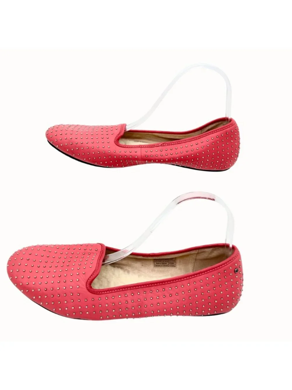 UGG ALLOWAY PINK LEATHER SILVER STUDDED SHEARLING FLATS - 10